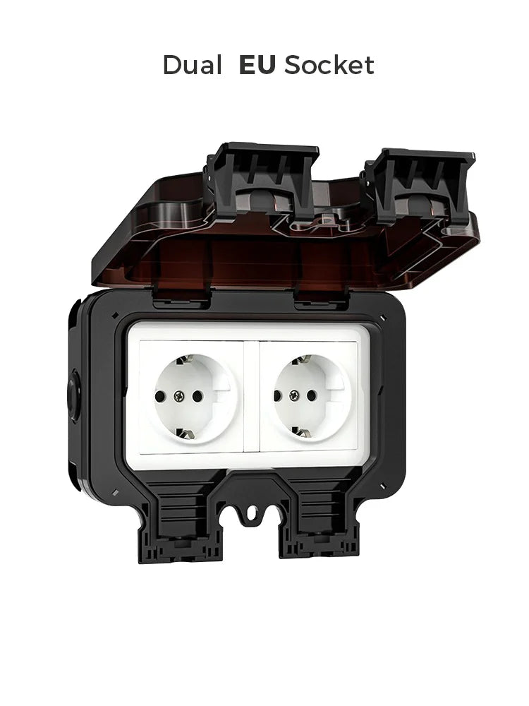 Avoir EU Standard Power Socket IP66 Weatherproof Black Box 16A Outdoor Electrical Outlet With Indicator Wall Dustproof Plug 220V
