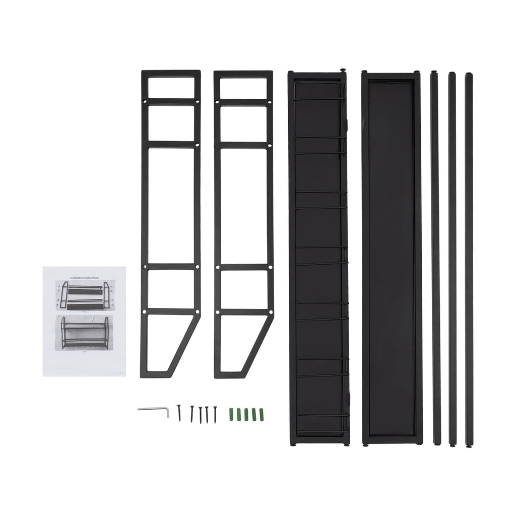 Wall Mounted Wine Rack Glass Holder 12 Bottles 7 Goblet Metal Shelf 2 Layer for Home Bar, 80cm Black