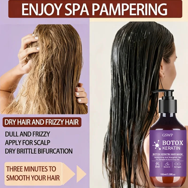 GSWP Botox Keratin Hair Mask. Moisturizing and Strengthening Effects for Damaged, Dry Hair, Reduces Frizz, Split Ends. 100/200ML