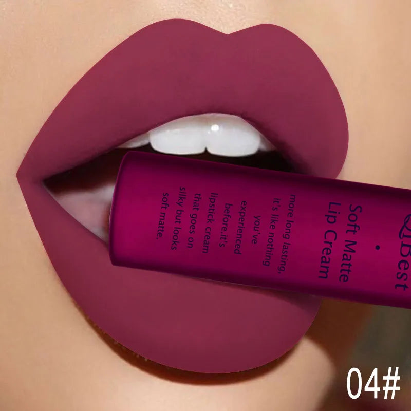 QIBEST Velvet Matte Nude Liquid Lipstick Makeup Sexy Red Lipgloss Waterproof Long-lasting Purple Black Orange Lip Stain Cosmetic