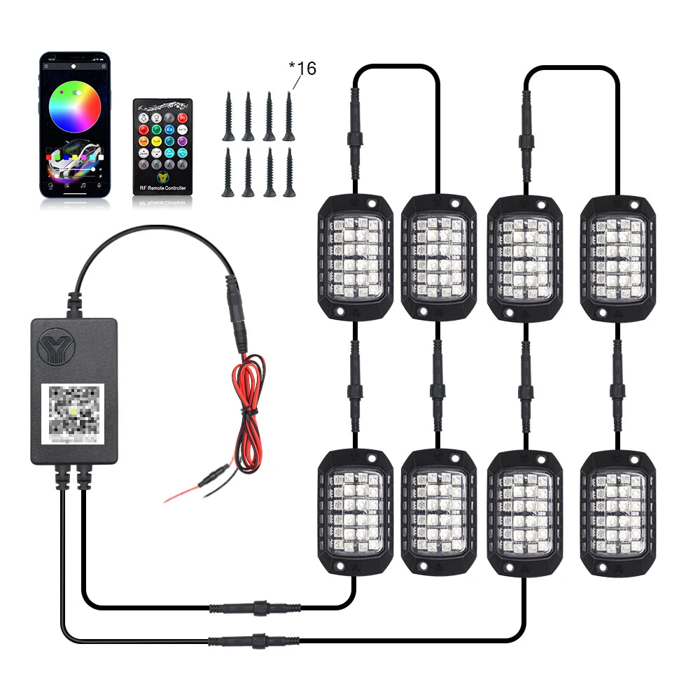 3D Lens Chassis Undergolw Light Remote App Control 12V For Jeep Off-Road 4x4 Truck UTV SUV ATV RZR Car Rock Decorative Lights