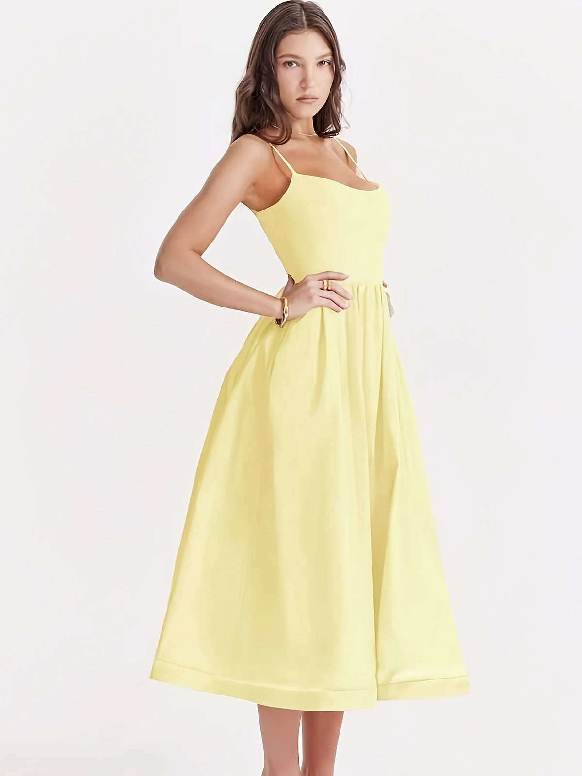 Elegant Directed Pure Color Sleeveless Chic Strap Dress Fashion Minimalist Design Casual Comfortable Fit Female Vestidos