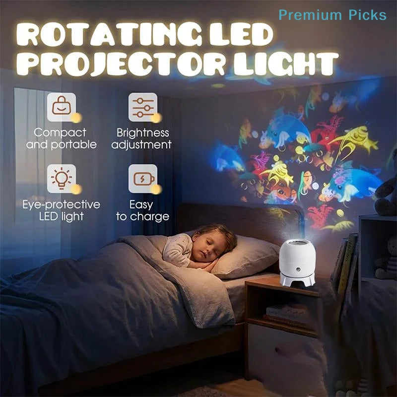 portableLED Ocean Projector Light 360° Rotating Dynamic Ambient Lamp USB Powered Portable Night Light for Outdoor Picnic Decor