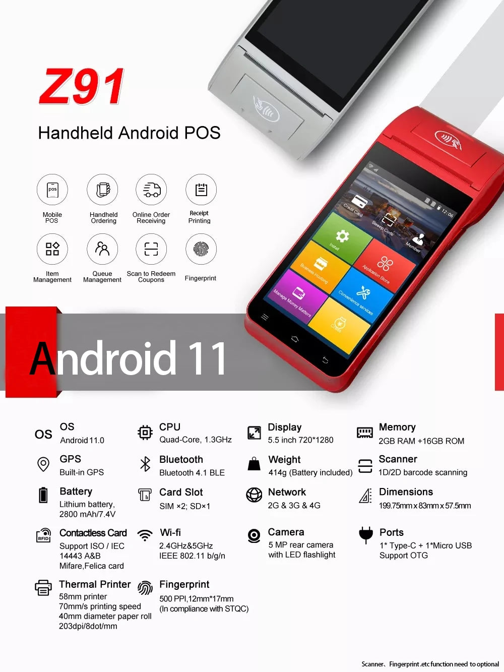 Android 14/13/11 Handheld Terminal POS Printer Portable 58mm Thermal Receipt Printer 4G NFC Ticket Bill POS PDA Impressora