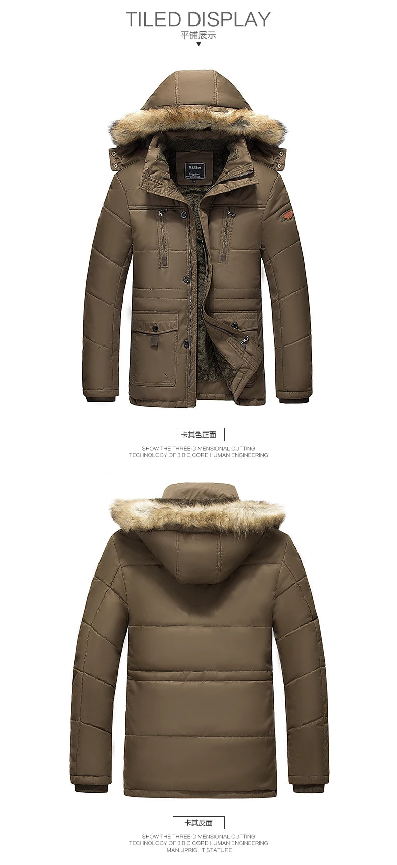 Solid Parkas Male Coat Large Size Clothing Parka Outdoor Men's Winter Jacket Plus Velvet Thick Warm Multi Pocket Jackets
