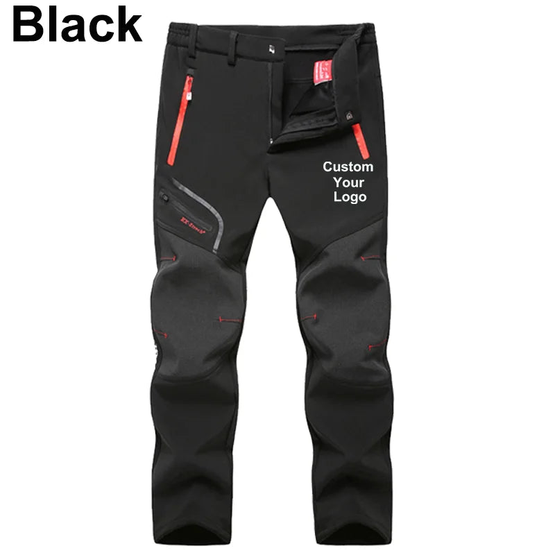 New Men's Customize Your Logo Winter Outdoor Hiking Trousers Camping Climbing Fishing Skiing Trekking Softshell Warm Pants