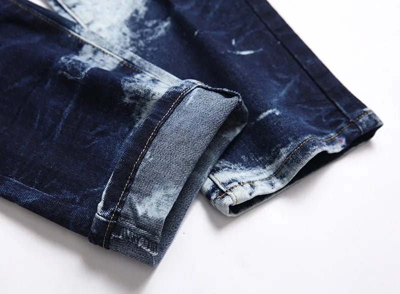 Kakan - New European and American Elastic Slim Fit Jeans for Men, High Street Novelty Deep Blue Long Jeans K36-L007