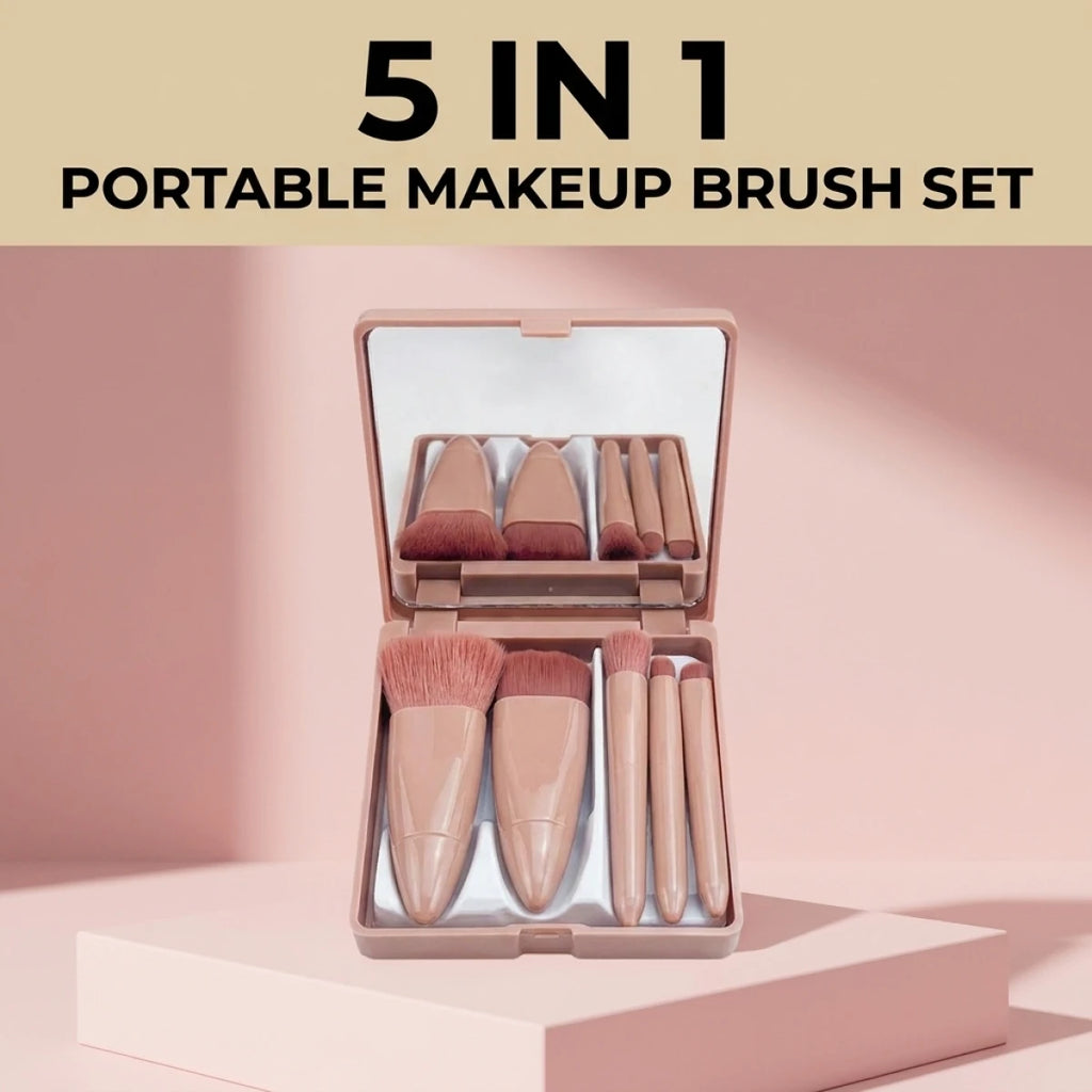 Makeup Brush Set With Mirror Case Portable Travel Cosmetic Brushes Soft Face Powder Foundation Eye Makeup Kit For Women