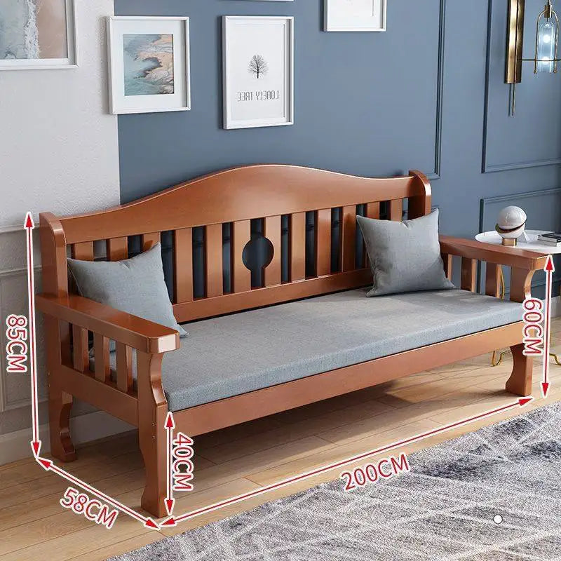 Solid wood sofa new Chinese combination wooden sofa rental room backrest bench economical living room small apartment sofa