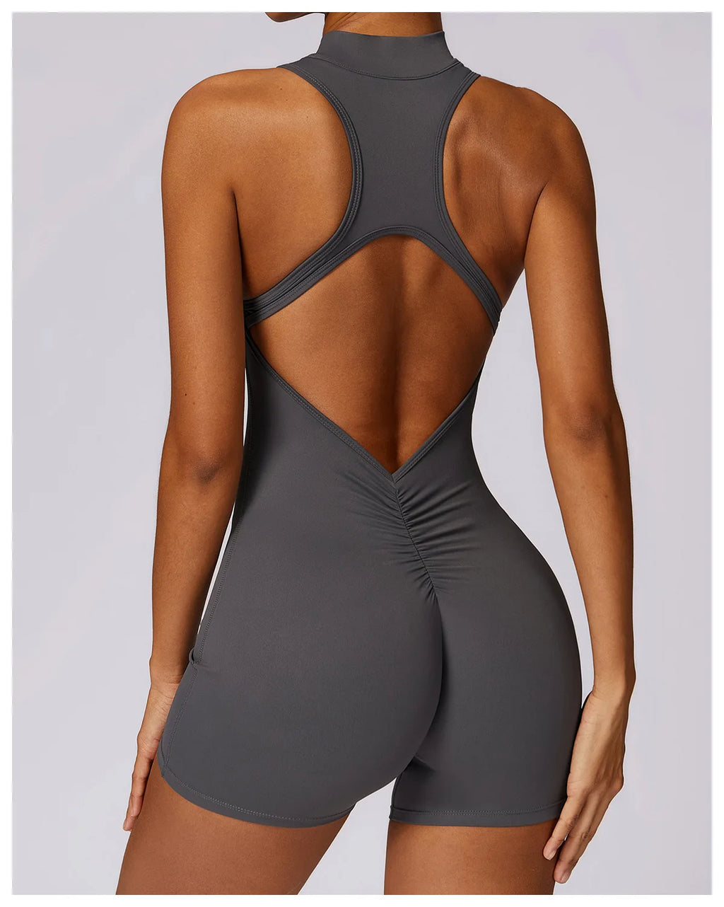 VEQKING Half Zip Women Yoga Sets Hollow Back Sports Jumpsuits Scrunch Butt Gym Fitness Playsuits Naked Feel Workout Bodysuit Set