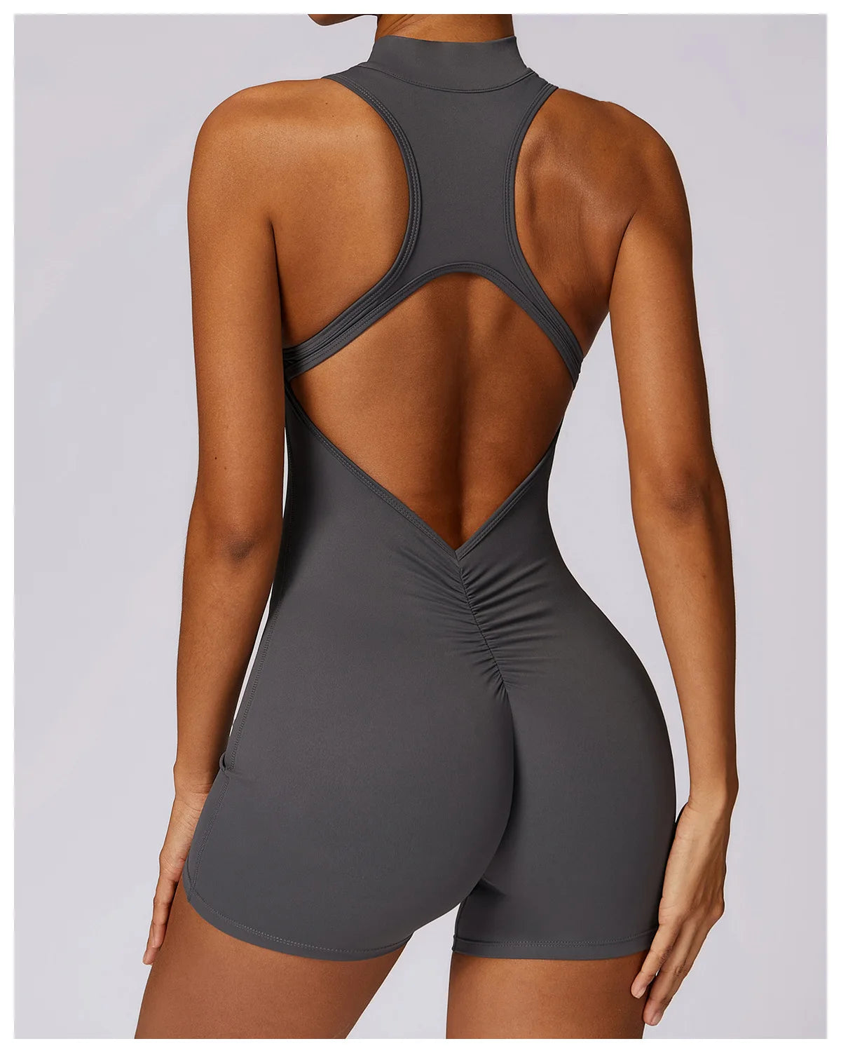 VEQKING Half Zip Women Yoga Sets Hollow Back Sports Jumpsuits Scrunch Butt Gym Fitness Playsuits Naked Feel Workout Bodysuit Set
