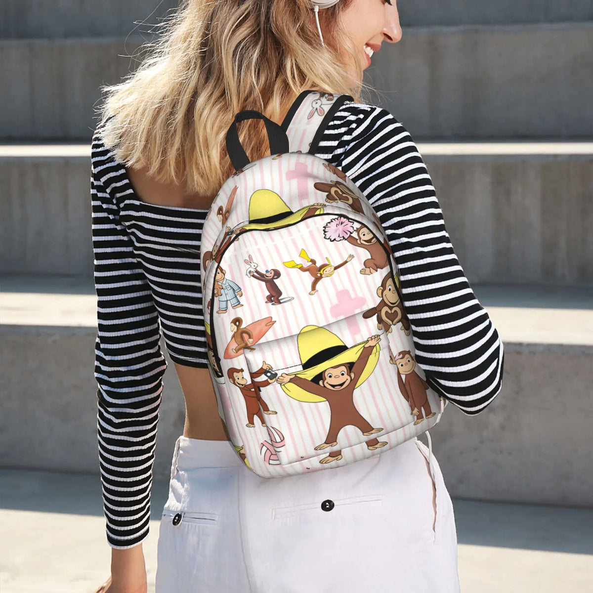 Curious George Multifunctional Stickers Backpack  Trekking Backpacks Student Colorful Soft High School Bags Style Rucksack