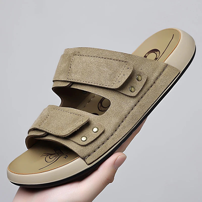 Men Sandals Canvas Luxury Pu Leather Men's Beach Sandal Footwear 2026 Autumn Male Casual Shoes Comfort Anti Slip Outsole Adult 7