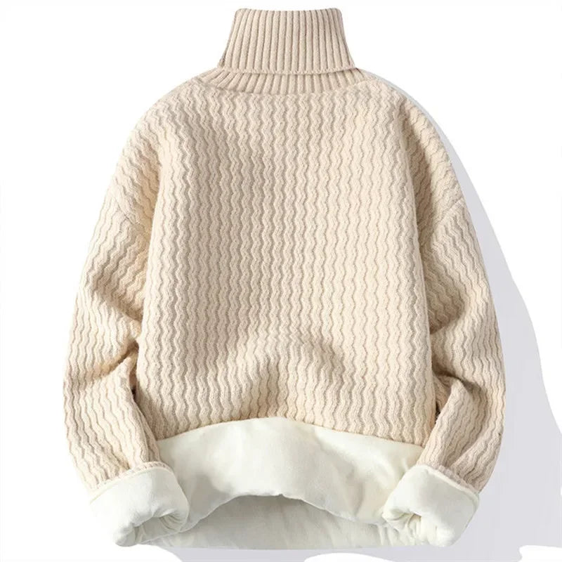 New Winter Fleece Turtleneck Sweater Men Warm Knit Pullovers Mens Casual Knitted Sweaters Solid Color Turtleneck Knitwear Man