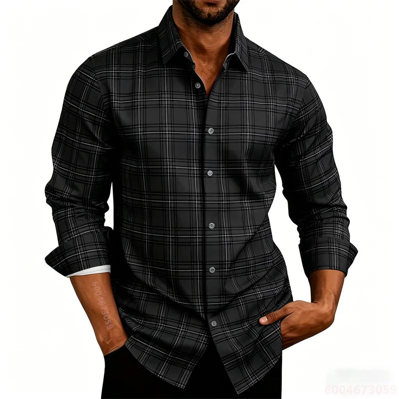 2026 New Men's Shirt Classic Plaid Long Sleeved Shirt Plaid Long Sleeved Formal Shirt Breathable and Comfortable XS-6XL Size