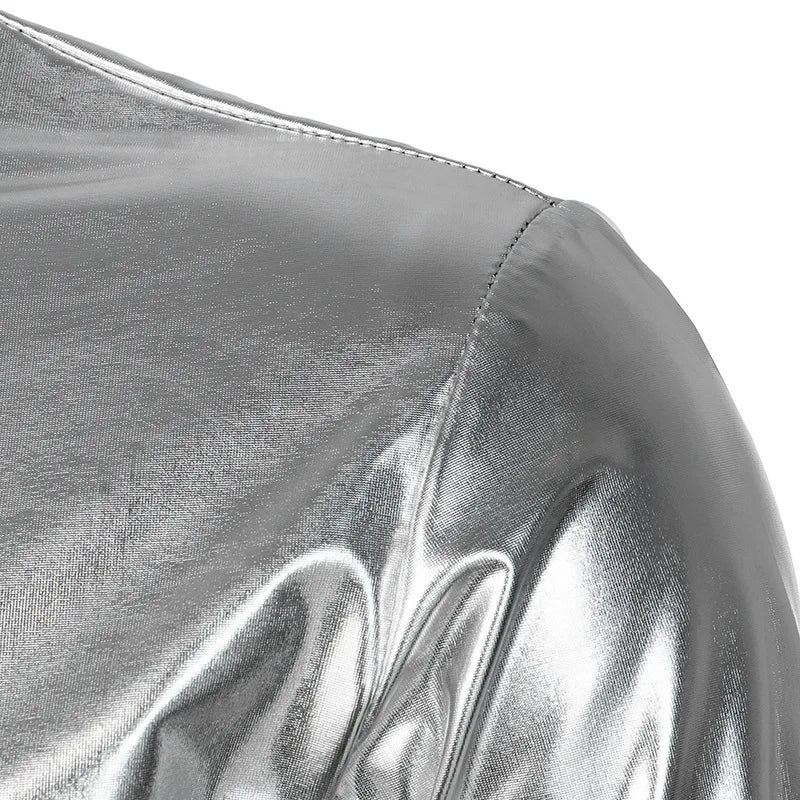 Men's Retro Gold Glossy Shirt American Casual Fashion Performance Shirts Solid Color Gorgeous Nightclub Male Shiny Tops
