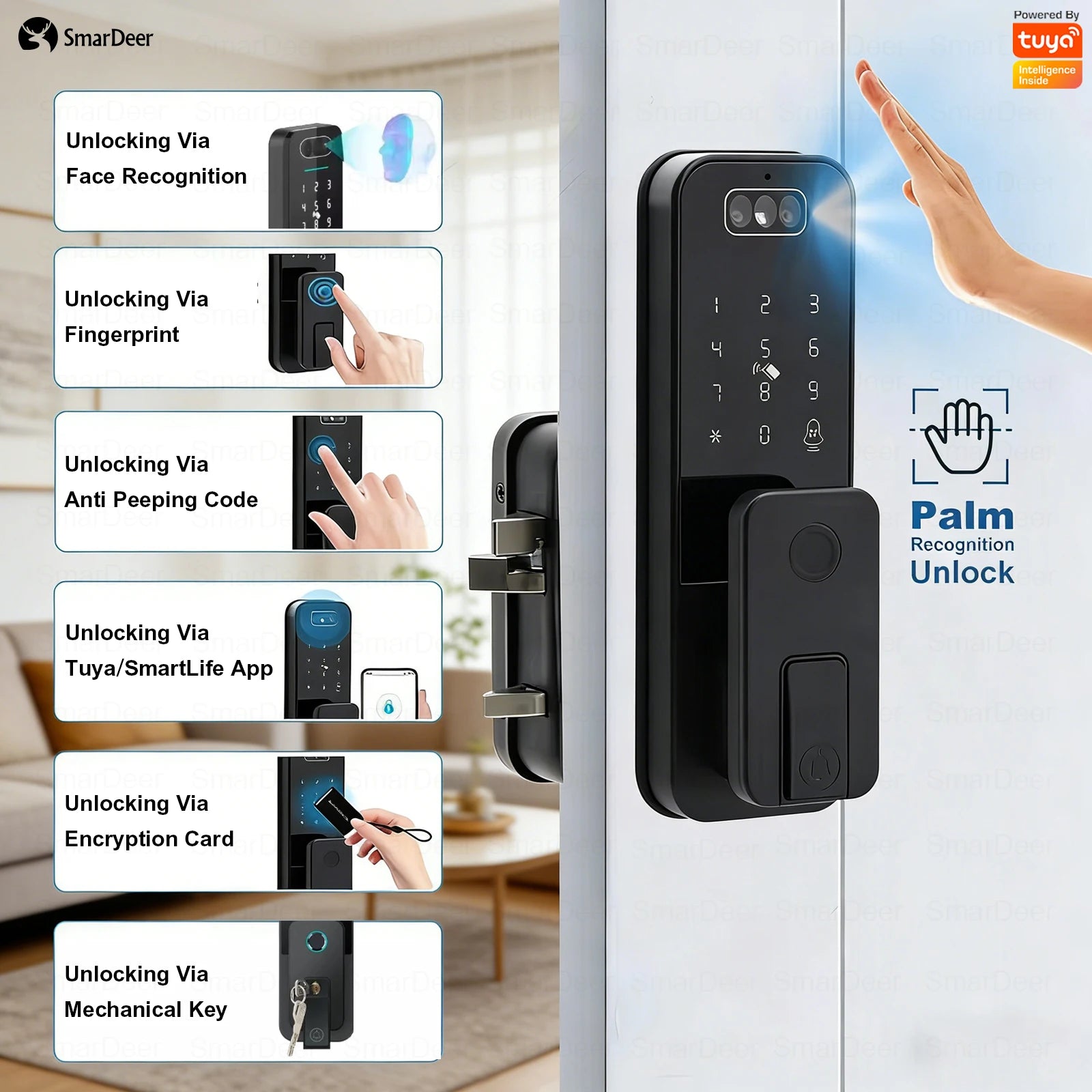 Waterproof Outdoor Smart Door Lock Fingerprint Facial Recognition Password Anti-theft Security Electronic Lock for Gate Garden