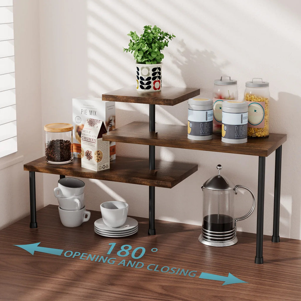 Countertop Organizer Organization 3 Tier Moveable Corner Shelf Organizer for Kitchen Bathroom Spice Rack Coffee Area