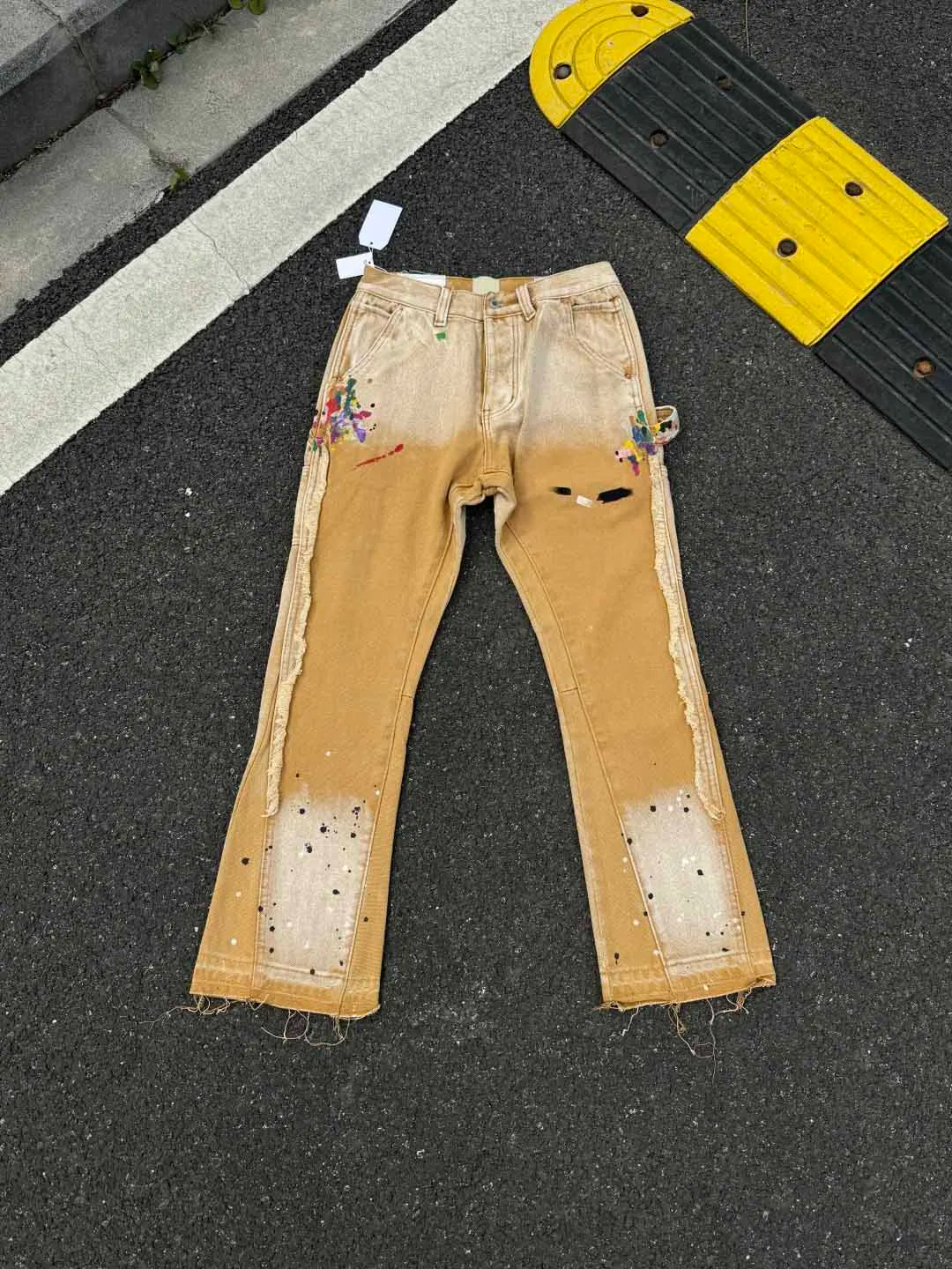 2025 Top Quality GPT Retro Distressed Soiled Ink-splashed Flared Jeans Men Casual Staight Washed Jeans Denim Pants Trousers