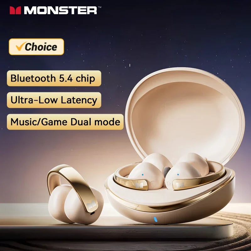 Choice Original Monster XKT30 TWS Wireless Bluetooth 5.4 Ear Clip Touch Earphones Deep Bass Noise Reduction Gaming Headset