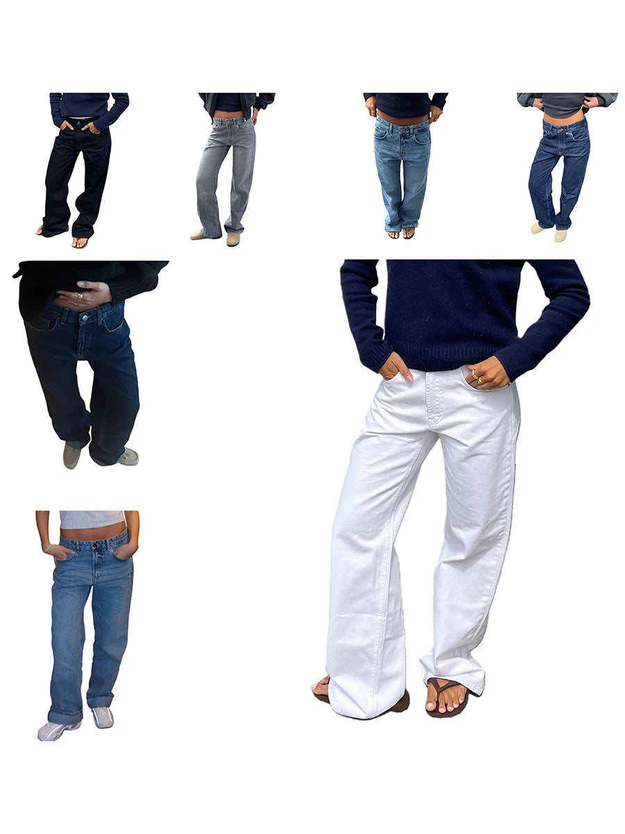 Women's Y2K Vintage Jeans Aesthetic Star Pattern Print Loose Straight Leg Denim Long Pants Casual Low Waist Trousers