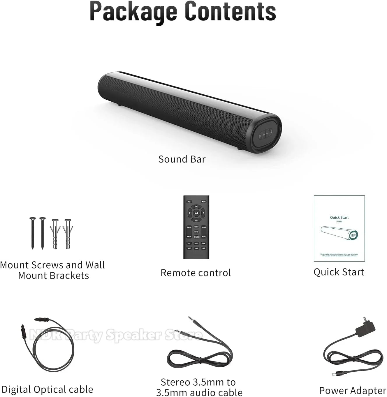 50W SoundBar for TV Deep Bass Small Soundbar TV Speaker Home Theater Surround Sound System HDMI/Bluetooth/Optical/Aux Connection