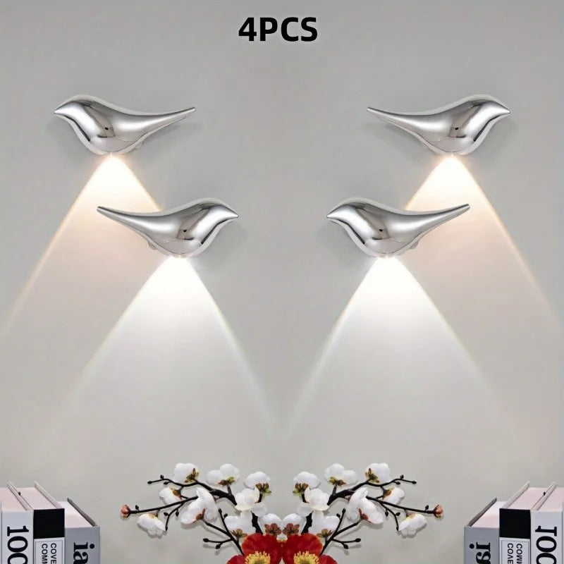 4pcs USB Rechargeable Wall Lights Smart Motion Sensor Bird-Shaped Decorative Lamps Cordless Install Adjustable Light Wall Decor