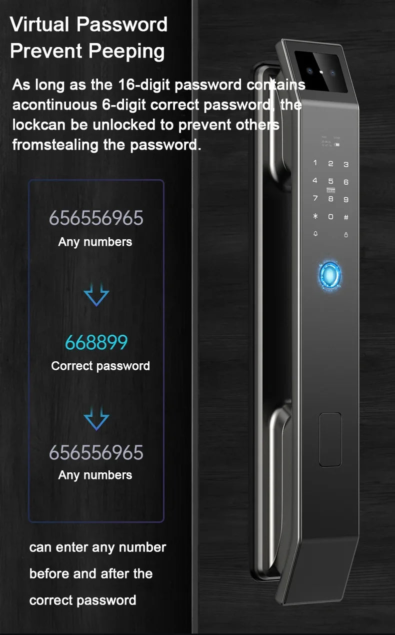 3D Face Recognition Unlock Digital Door Lock With Camera FIngerprint Password Unlock Keyless Electronic Door Lock