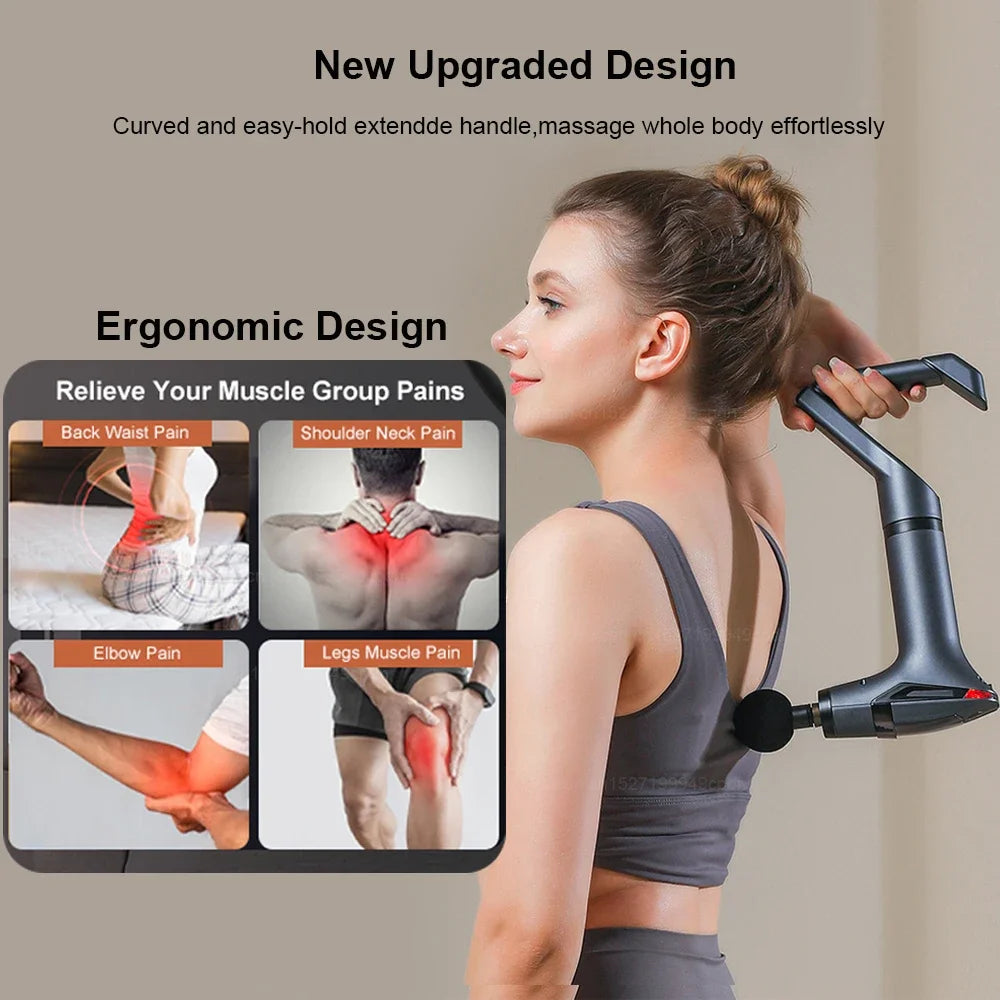 Fascia Massage Gun High Frequency Muscle Massage Gun Professional Body Back Shoulder Neck Waist Massager with Bent Long Handle