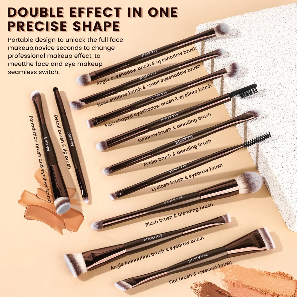 MAANGE 11pcs Makeup Brush Double Head Facial Makeup Brush Contour Brush Eyeshadow Brush Halo Dye Brush Detail Brushes Beauty Kit