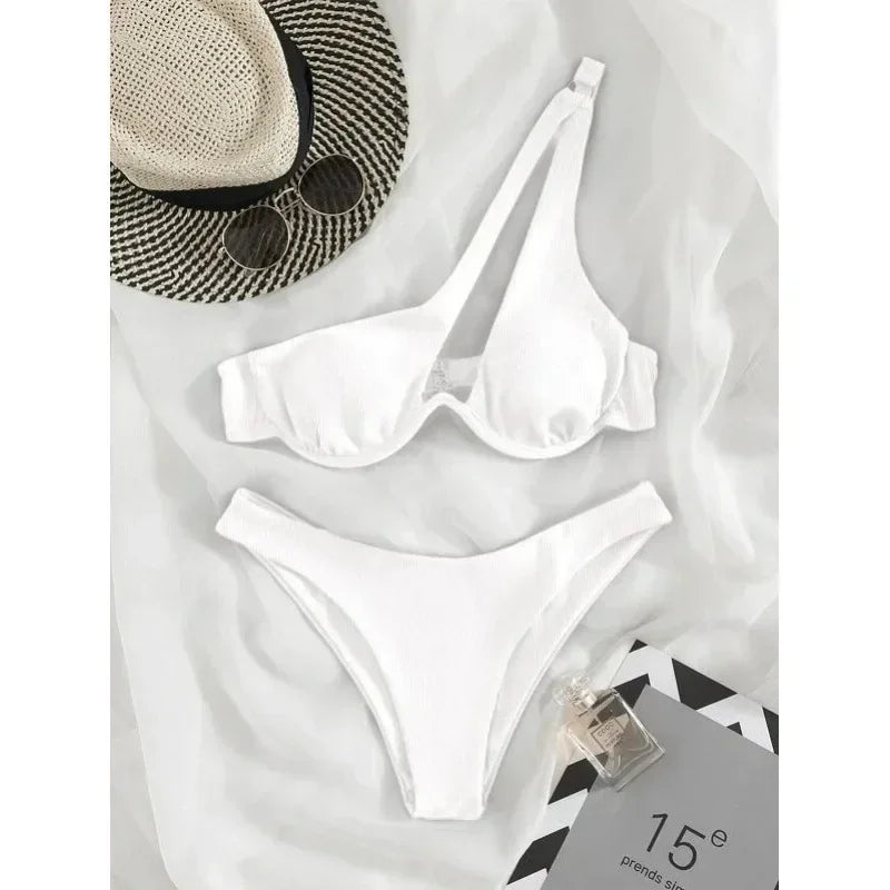 Sexy Bikinis Swimsuits Cut Out Women's Swimwear One Shoulder Biquini High Cut Bathing Suits Push Up Beach Bikini Set