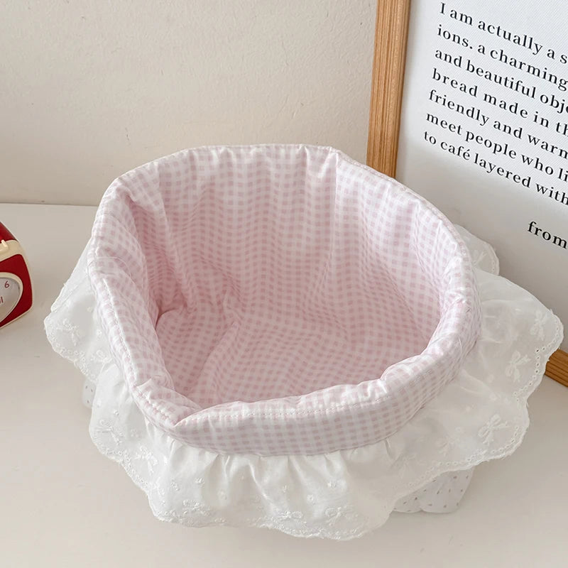 Korean Dot Lace Makeup Bag Case Fashion Travel Cosmetic Case for Girls Large Capacity Cosmetics Storage Brush Organizer Case