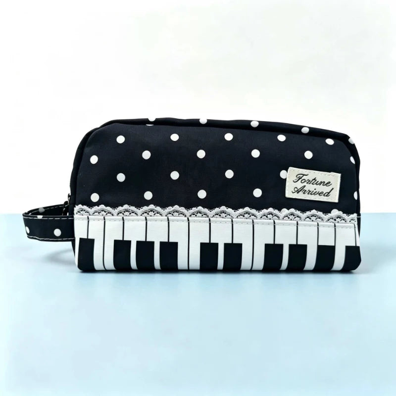 Polka Dot Piano Keyboard Backpack Back-to-school Girl Music Theme Embroidered Nylon Backpack Large Capacity Lightweight Backpack