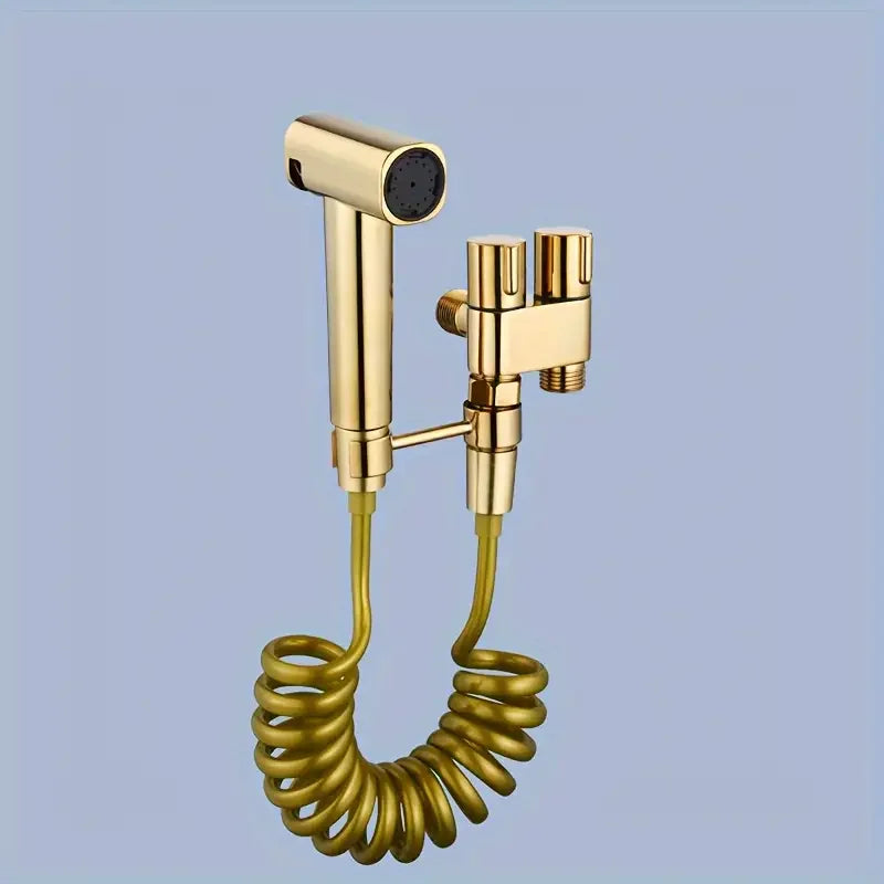 Premium toilet spray gun with gold finish, wall mounted, equipped with handheld bathtub sprayer and 2m hose dual spray