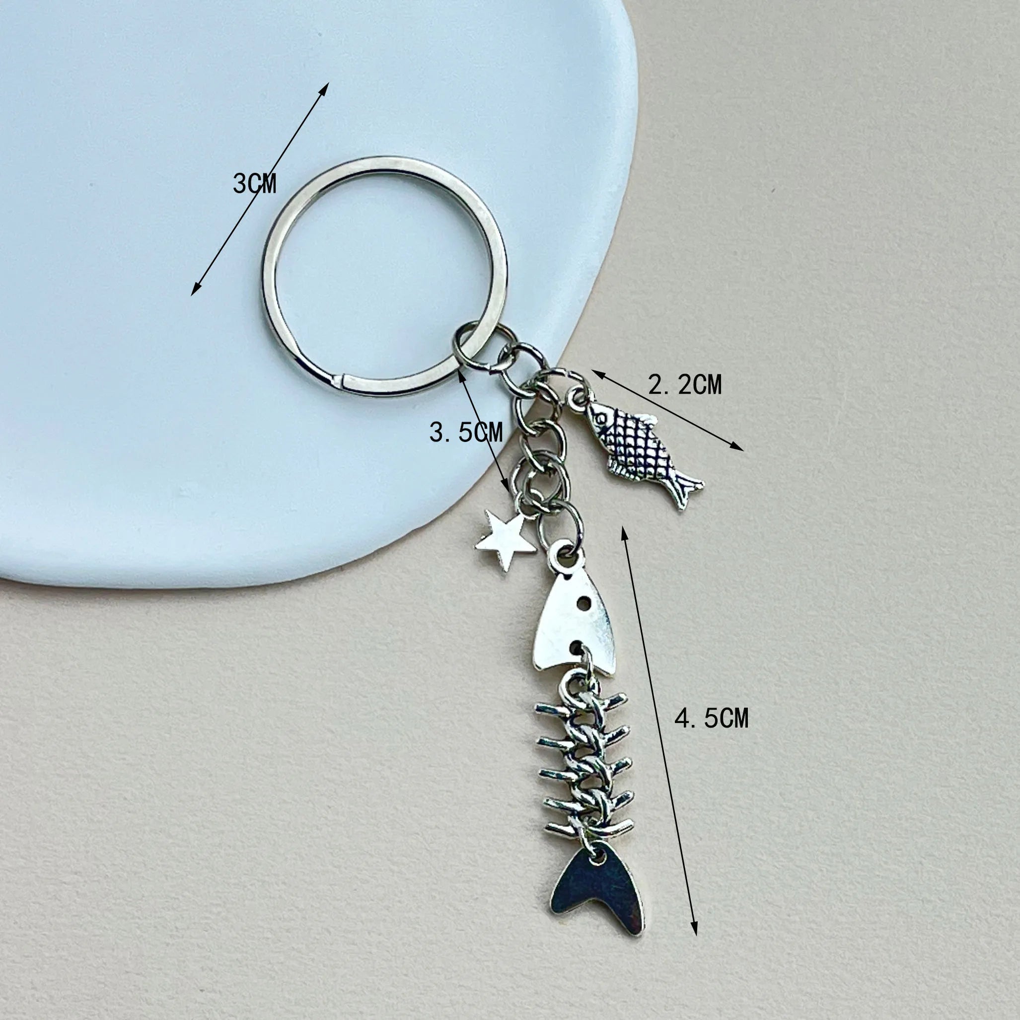 Key Chain Fish Cute Bag Charm Keyring for Car Fishbone Star Punk  DIY Handmade Jewelry Gifts