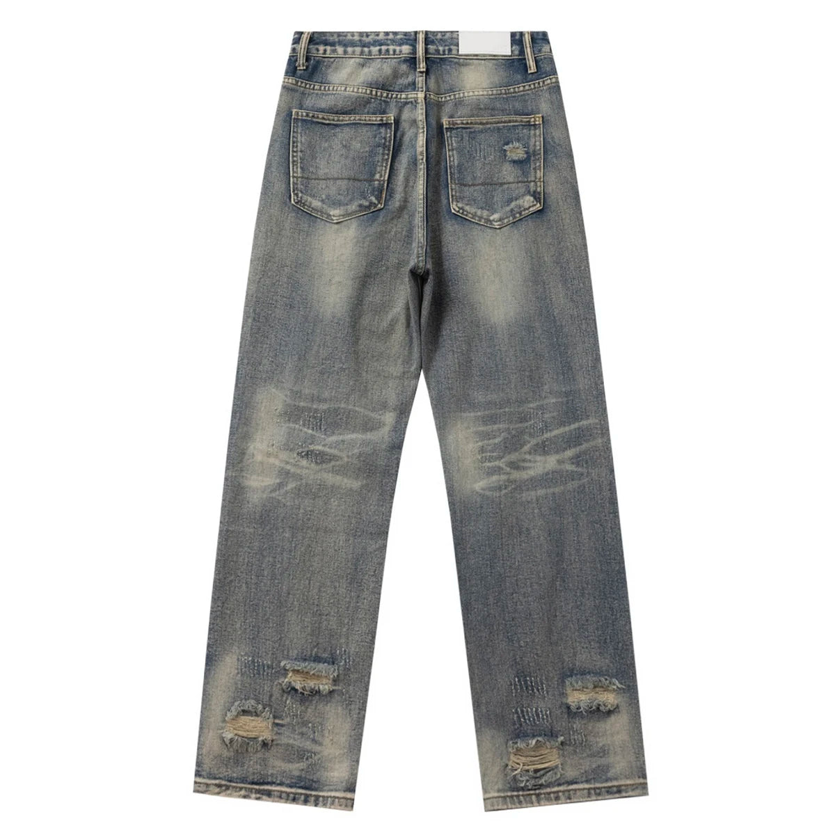 Men's Vintage Washed Distressed Ripped Tapered Jeans Slim Fit Straight Leg Destroyed Denim Pants Streetwear Y2k Jean Trousers