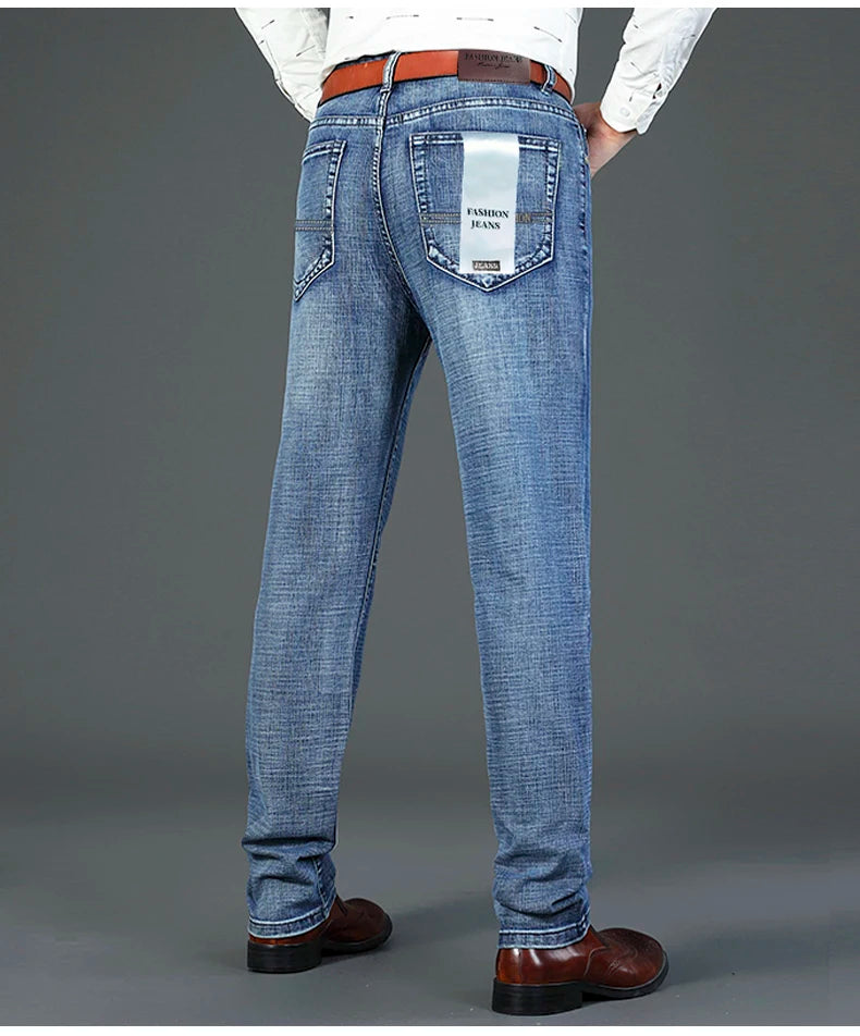 Men Fashion Straight Jeans Men 2026 New Stretch Slim Fit Pants Comfortable Soft Business Denim Trousers Male Brand Clothing