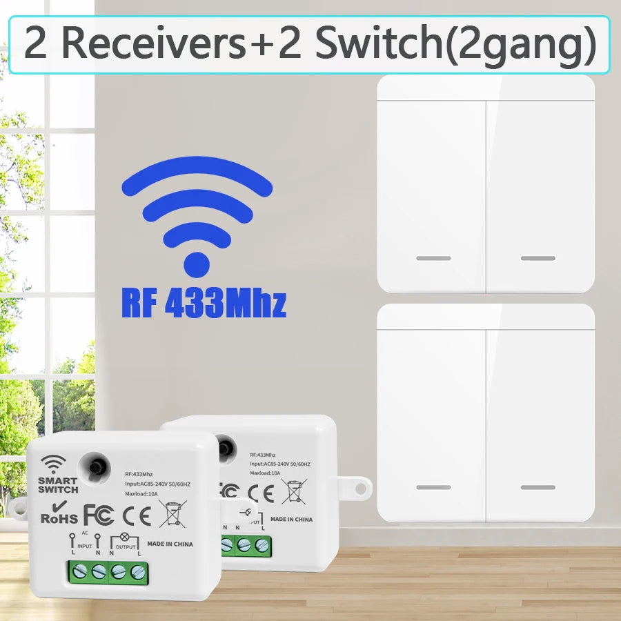 Wireless 433MHz Smart Switch Light 1/2/3Gang 86 Wall Panel Switch with Remote Control Relay Receiver 10A 110V 220V For LED Lamp