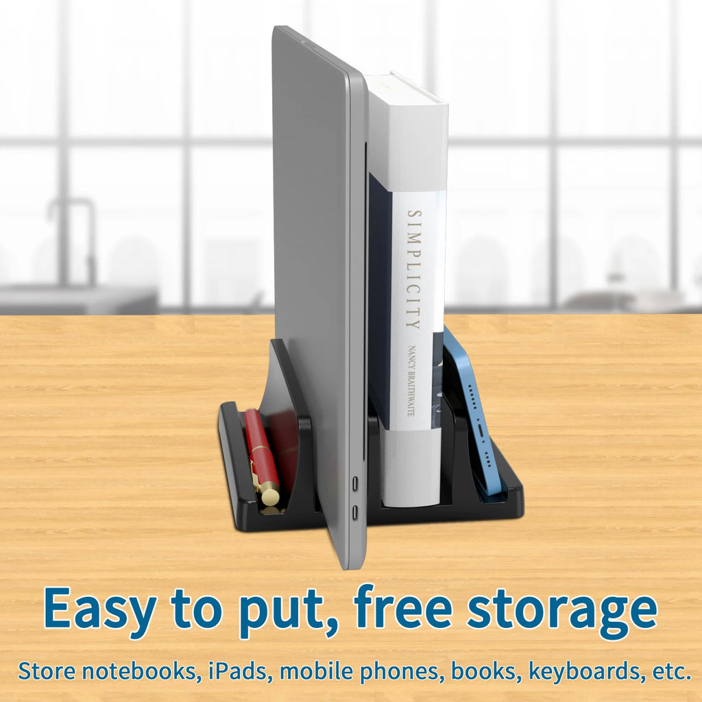 Vertical Laptop Stand, 3 Slots  Desk Laptop Holder & Laptop Docking Station Stand for MacBook, Tablet, Phone - Universal