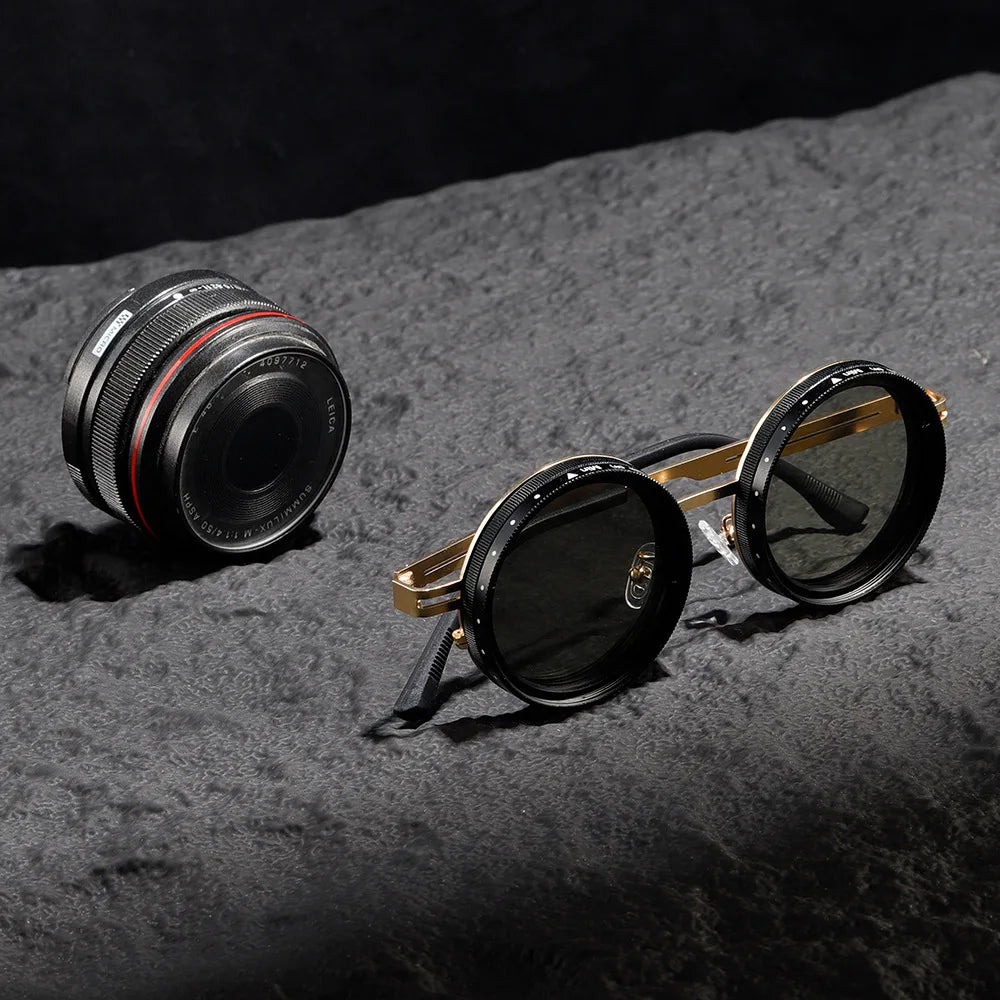 Driving Sunglasses Men Adjustable Sunglasses Round Frame Steampunk Sun glasses Color-changing ND 9 Polarized Lenses Sun Glasses
