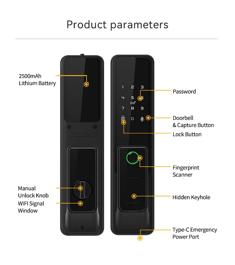 Tuya WiFi Fingerprint Doorbell Smart Door Lock with Push Pull Mechanism Aluminum Alloy 5050 Pin Code Keyless Lock