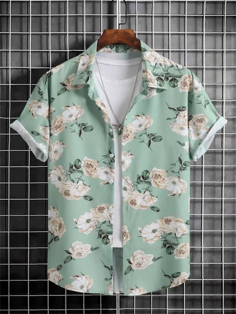 Summer Hawaiian Flower 3D Shirt Plant Printed Men's Clothing Street Loose 3XL Men's Top Trendy Beach Party Social Clothing Tops