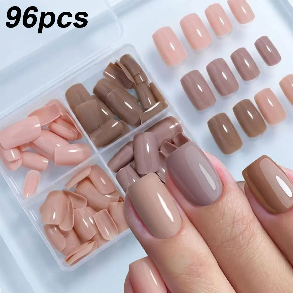 96pcs/box Short Square Cat Eye Press On Nails 4colors Glossy Glitter Cat Eye French Fake Nails Full Cover Acrylic Fake Nails Y2K