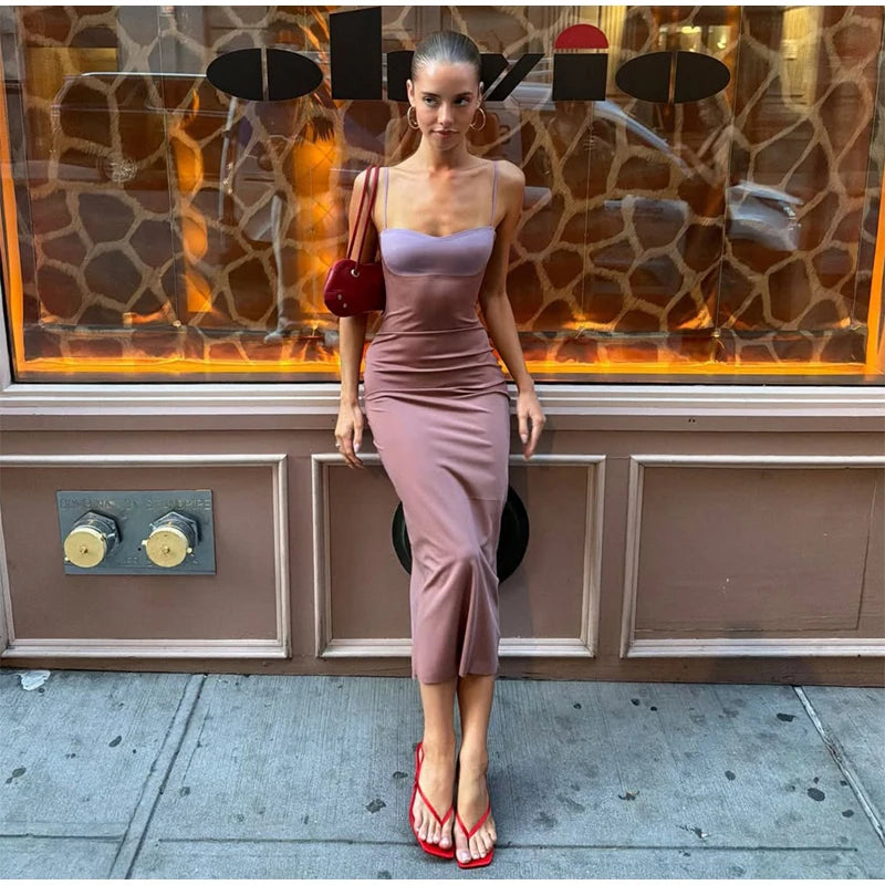  Women Sexy Color Blocking Halter Maxi Dresses Elegant Backless Off shoulder Sleeveless Slim Gowns 2026 New Lady Party Vestidos