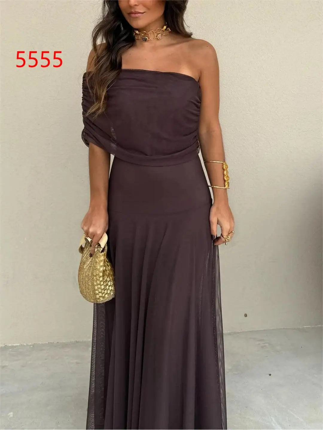 European and American Women's Clothing Tube Top Mesh Stitching Slim Temperament Dress Perspective 2025 Autumn New Models
