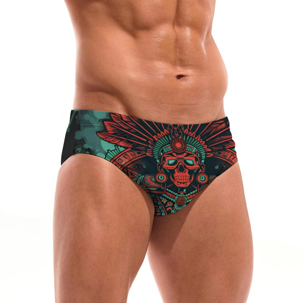 Retro Mayan Skull Swim Trunks Lightweight Comfortable Sexy Men's Triangle Trunks Pool Party Beach Vacations Sexy Mens Bikinis