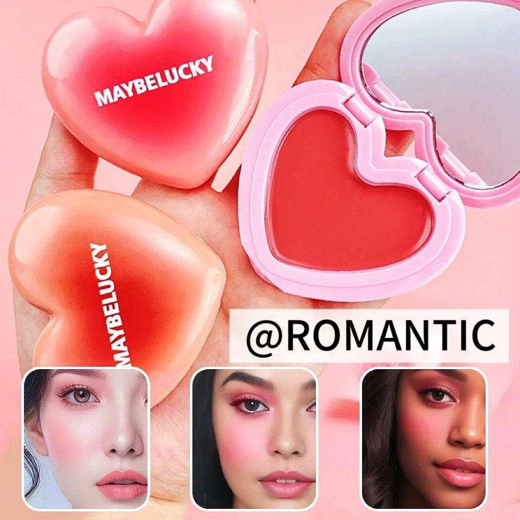 3-in-1 Smooth Blush Cream Heart-Shaped Waterproof Long-lasting Matte Finish Easy to Wear Natural Color Lip Cheek Eye Makeup