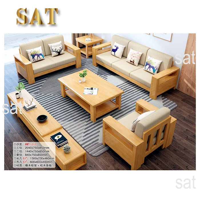 *# Modern Chinese Solid Wood Sofa Set Classic Living Room Small Household Furniture 1 2 3 Combination Sectional Fabric Sofa