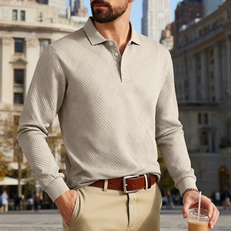 2025 spring and autumn men's light luxury casual simple lapel jacquard POLO button-down long-sleeved sweater