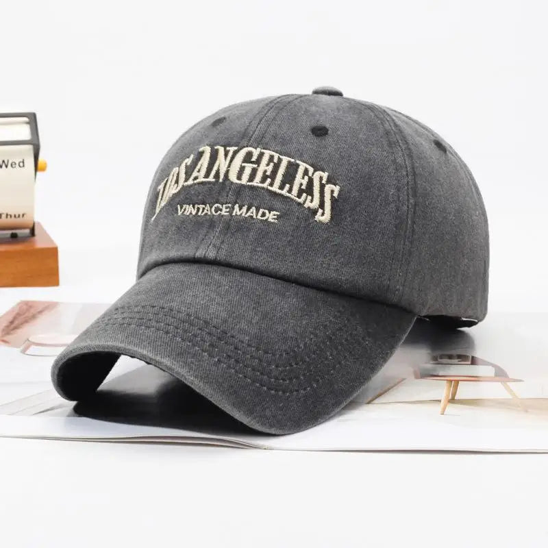 Retro Baseball Cap For Women Summer Washed Denim Letter Sun Hat Wide Brim Fashionable Duckbill Cap